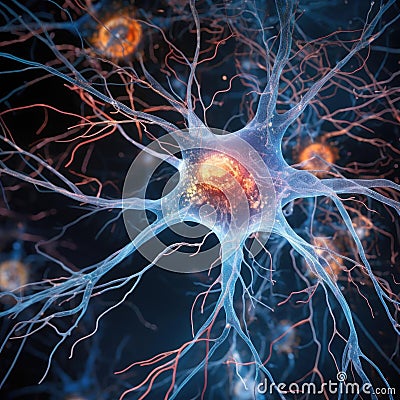 Neurons and nervous system Nerve cells background with copy space Neuron system complex model net structure nerve Stock Photo