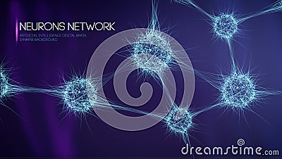 Neurons network, artificial intelligence digital brain synapse background. EPS 10 vector illustration. Vector Illustration