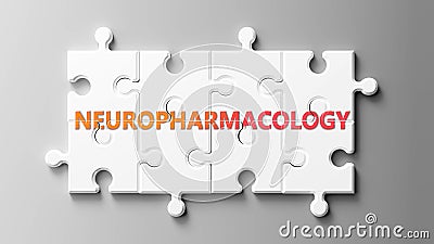 Neuropharmacology complex like a puzzle - pictured as word Neuropharmacology on a puzzle to show that it can be difficult and Cartoon Illustration