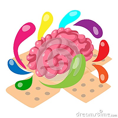 Neurophysiology icon isometric vector. Realistic human brain with colorful drop Vector Illustration