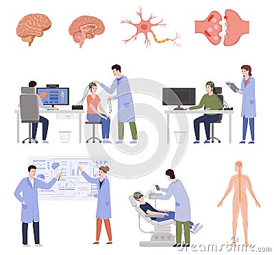 Neural Science Icon Set Cartoon Illustration