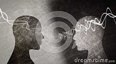 Neuroscience development. Training of people. Intelligence - cognition and education. 2 Human heads in silhouette profile. Concept Stock Photo