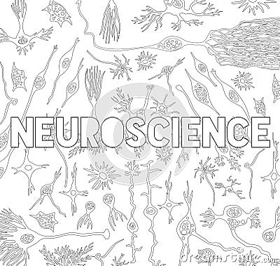 Neuroscience doodle of different brain cell types Cartoon Illustration