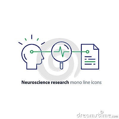 Neuroscience and psychology concept logo, science research, paper document and pencil Vector Illustration