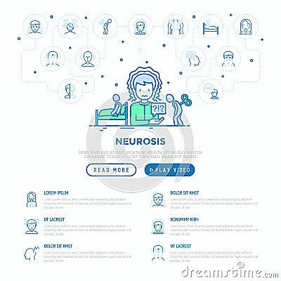 Neurosis concept: man feeling panic attack, fatigue and insomnia. Vector illustration, web page template Vector Illustration