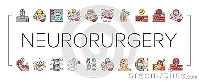 Neurosurgery Medical Treatment Icons Set Vector . Vector Illustration