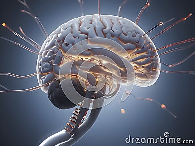 NeuroTech Odyssey. Exploring Brain Augmentation via Neural Nexus Implants Stock Photo