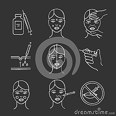 Neurotoxin injection chalk icons set Vector Illustration