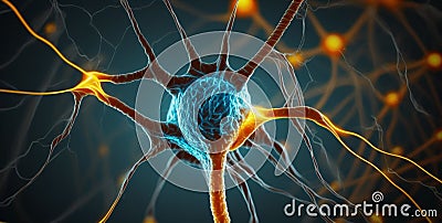 Neurotransmission in the Synapse neurons network, generative AI Stock Photo