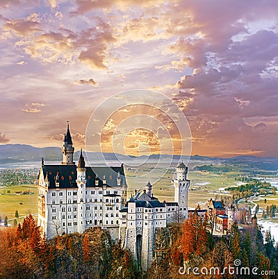 Neuschwanstein, beautiful fairytale castle near Munich in Germany Stock Photo