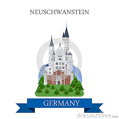 Neuschwanstein Castle Bavaria Germany flat vector attraction Vector Illustration