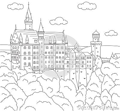 Neuschwanstein Castle Coloring Page For Kids