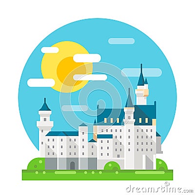 Neuschwanstein castle flat design landmark Vector Illustration