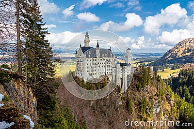 Neuschwanstein Castle in winter landscape, Fussen, Germany built for King Ludwig II, with sc Stock Photo