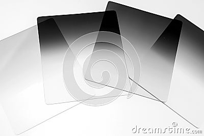 Neutral density and graduated neutral density filters used in camera for photography Stock Photo