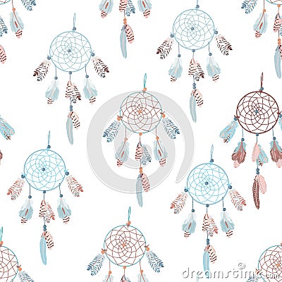 Neutral dream catcher seamless vector print Vector Illustration