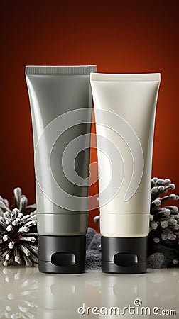 Neutral elegance Unbranded blank skincare packaging on a fresh background for female and male Stock Photo