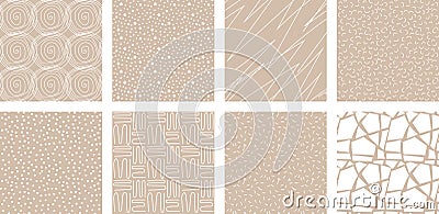 Neutrals color abstract seamless pattern set. Beige endless graphic linear basic shapes print. Trendy neutral colors Stock Photo