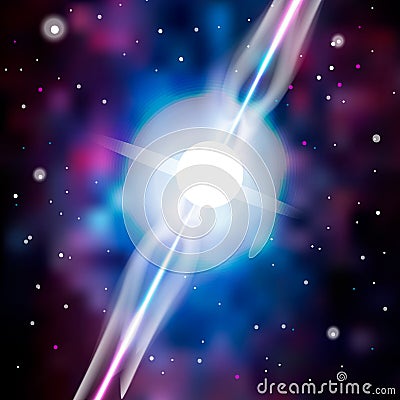 Neutron star makes radiation ray waves in the deep universe. Blitzar. Pulsar. Vector illustration Cartoon Illustration