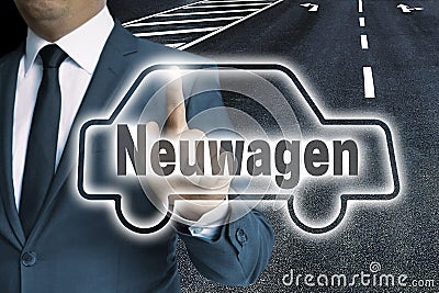 Neuwagen in german New car car touchscreen is operated by man Stock Photo