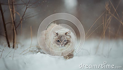 Neva masquerade cat winter portrait Stock Photo