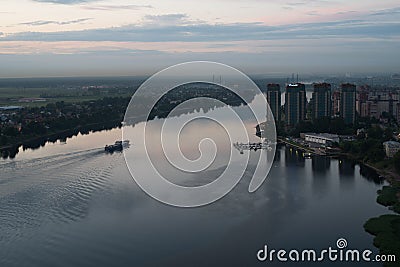 Neva River in St. Petersburg. Residential area on the banks of the Neva River. Editorial Stock Photo