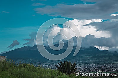 Nevado de Toluca, Mexico with a hat made of clouds, classic Mexican postcard landscape. Stock Photo