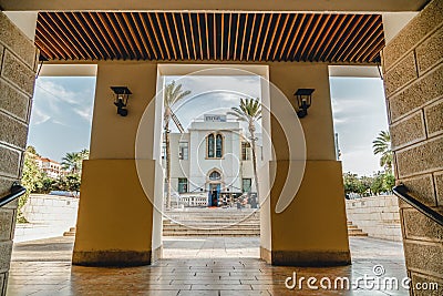 Neve-Tzedek buildings in Tel-Aviv Jaffa. Old place for tourism. Urban city. Editorial Stock Photo