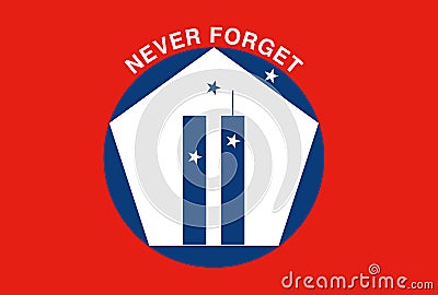 Never Forget commemorative flag for WTC, New York, USA Vector Illustration