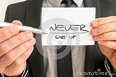 Never give up motivational message Stock Photo