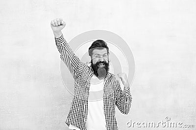 Never opened myself this way. Man enjoy favorite song. Music is my life. Hipster wear headphones. Inspired by sound Stock Photo