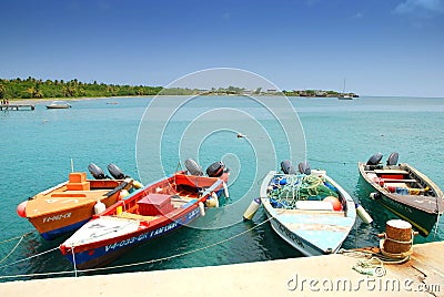 Nevis Harbour Fishing Boats Stock Photo