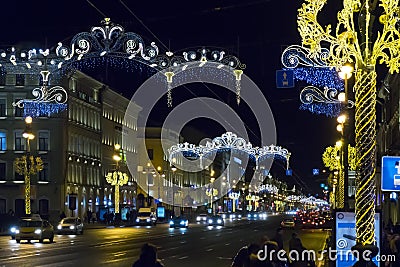 Nevsky Avenue in Christmas decoration. St. Petersburg. Russia Editorial Stock Photo