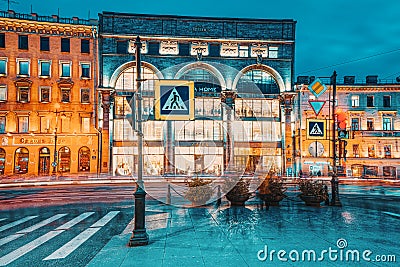 Nevsky Avenue. Urban and historically beautiful city views of Saint Petersburg. Russia Editorial Stock Photo