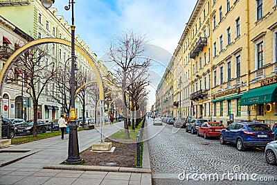 Nevsky Avenue. Urban and historically beautiful city views of Saint Petersburg Editorial Stock Photo