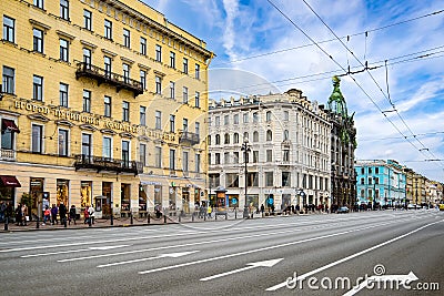 Nevsky Avenue. Urban and historically beautiful city views of Saint Petersburg. Russia Editorial Stock Photo