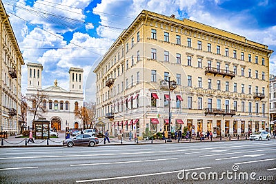 Nevsky Avenue. Urban and historically beautiful city views of Saint Petersburg. Russia Editorial Stock Photo