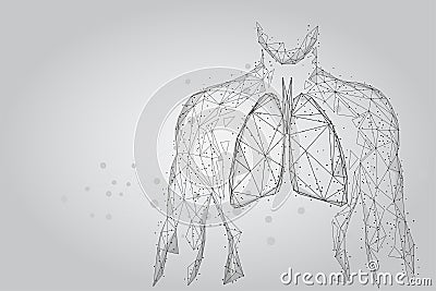 Man silhouette healthy lungs connected dots low poly wireframe. Online doctor World Tuberculosis day Vector Illustration