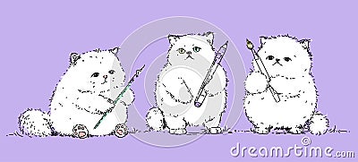 Vector freehand sketch of three kittens artists Vector Illustration
