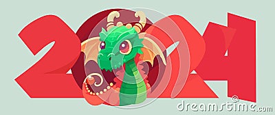 Calendar new year date 2024 with a dragon in a circle Vector Illustration
