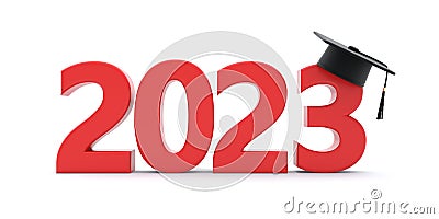 2023 New Academic Year, Class Graduation. Red number and grad cap isolated on white Stock Photo