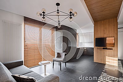 New apartment with wooden blinds Stock Photo