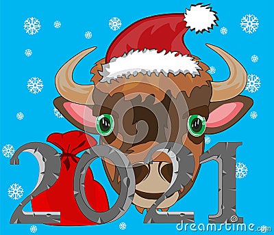 New approaching holiday 2021 animal oxen on turn blue background Vector Illustration