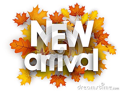 Autumn new arrival card with leaves. Vector Illustration