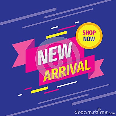 New arrival concept design banner on dark blue background. New trend collection poster. Abstract promotion vector layout. Discount Vector Illustration