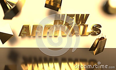 New arrivals banner with golden text effect with shopping stuffs Stock Photo