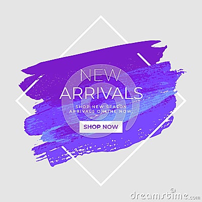 New Arrivals sale text over watercolor art brush paint abstract background. Sale and promotion banner. Vector Illustration