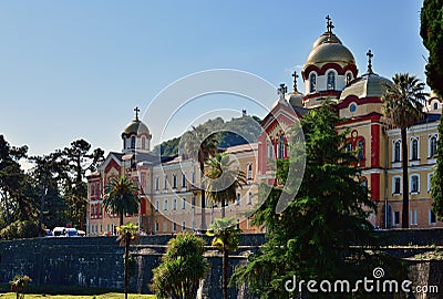 New Athos, Abkhazia - June 3. 2018. Orthodox Monastery in New Athos city Editorial Stock Photo
