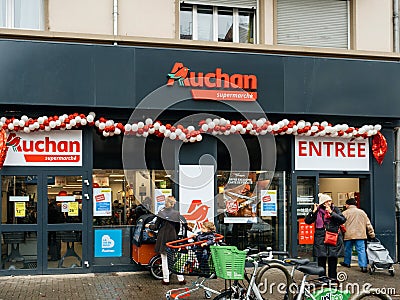 New Auchan Supermarket entrance in French neighborhood Editorial Stock Photo