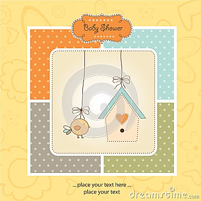 New baby announcement card with chicken Vector Illustration